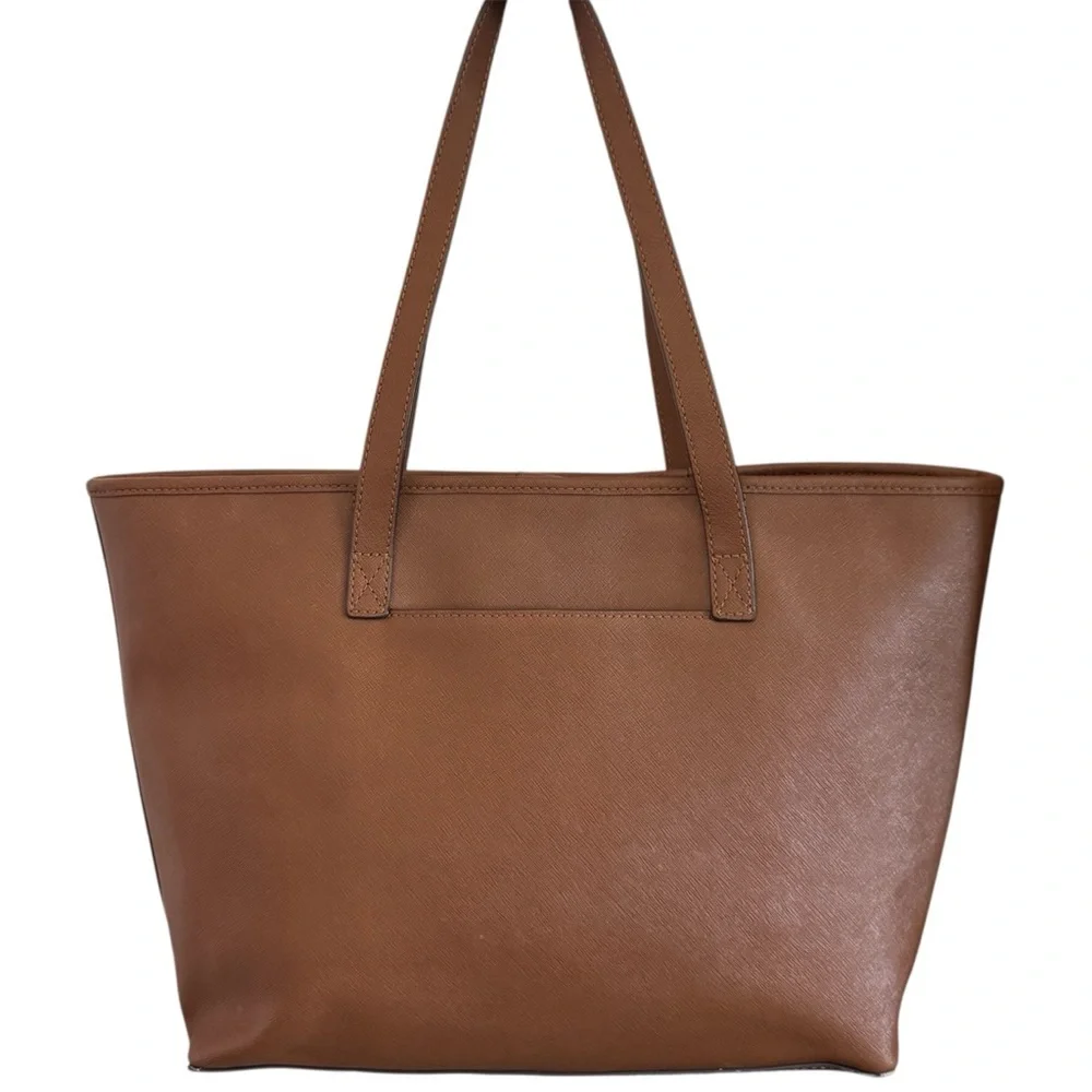 MICHAEL KORS Brown Saffiano Leather Travel Tote Bag + Gold MK Logo